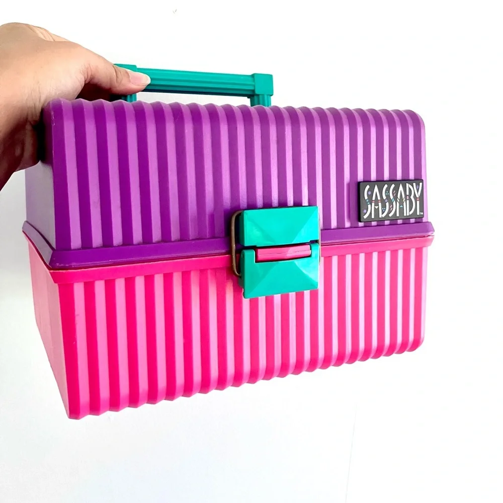 Vintage 80’s Sassaby pink & purple makeup travel tote organizer holder